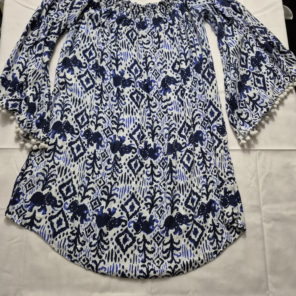 Lilly Pulitzer Blue and White Strapless Dress Xl - Picture 3 of 7